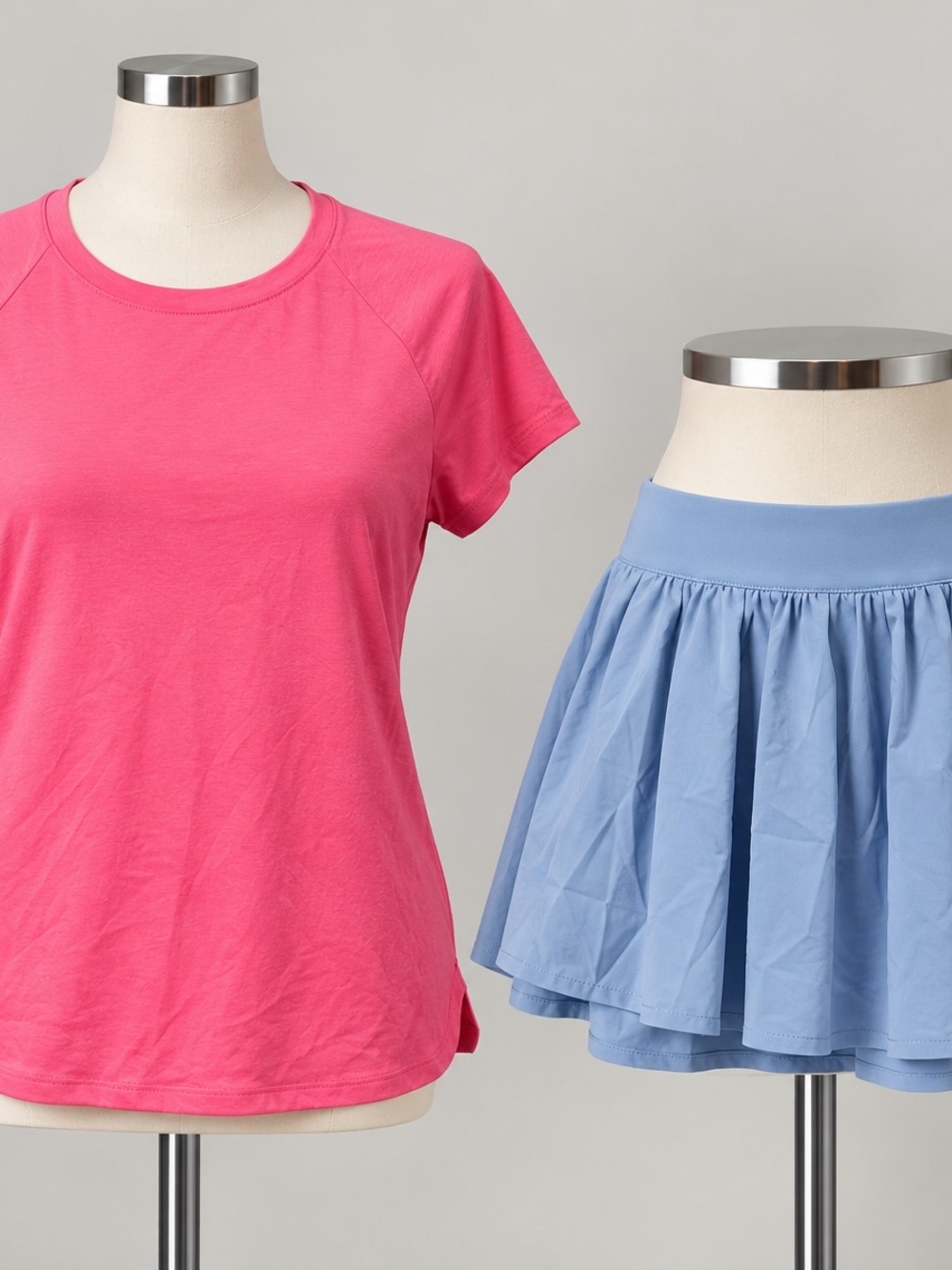 2-Piece Women’s Large Athletic Works Pink Tee & LoveStreak Blue Pleated Skort NW